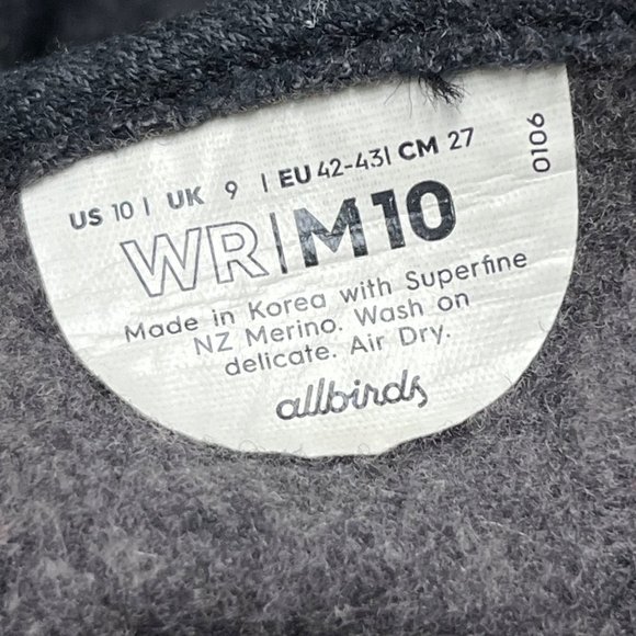 Allbirds SIZE 10 Mens Runners Black Gray Merino Wool Sneakers - Picture 10 of 10